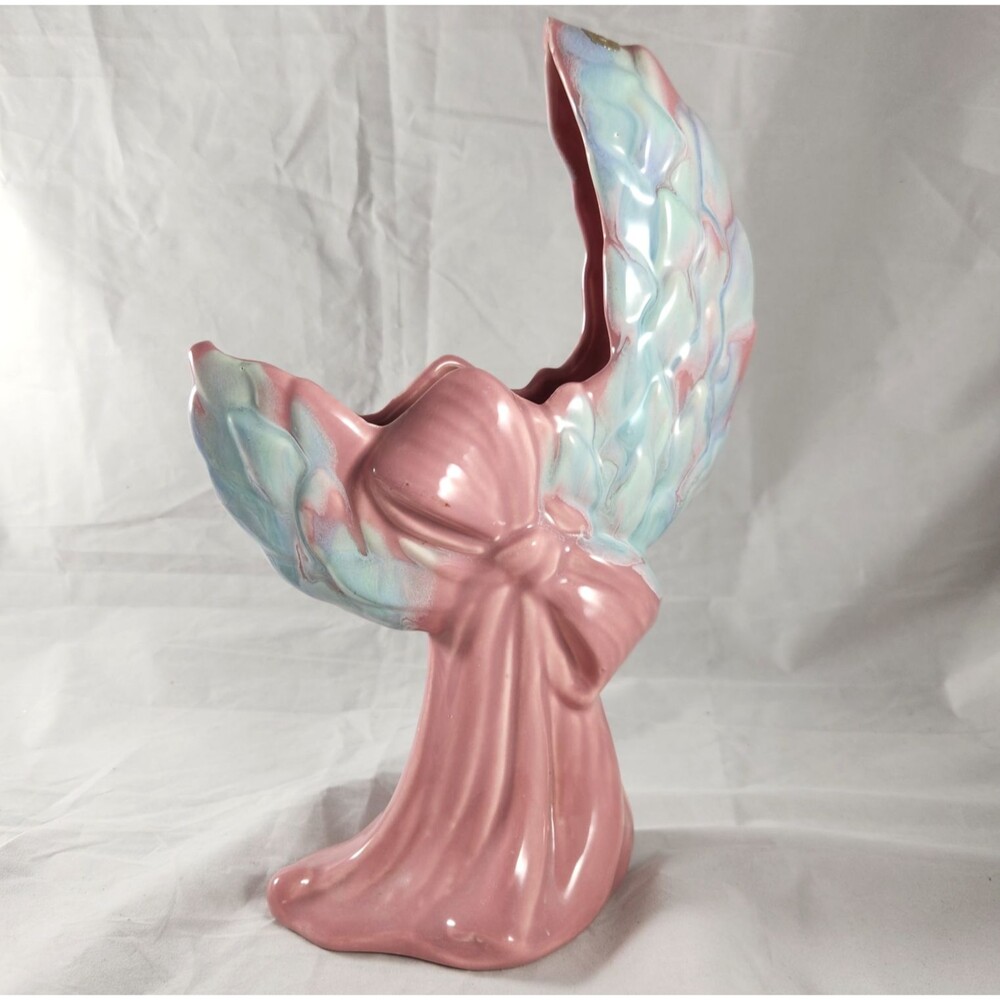 Royal Haeger R-303 Wreath & Ribbon Bow Vase Mauve Agate Art Pottery c. 1940s-50s